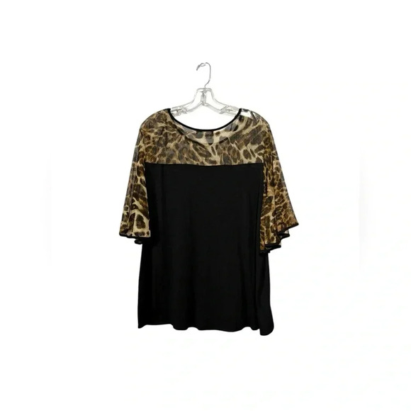 Kim & Cami, Plus-Size Leopard Print Contrast Blouse, 1X, Black et Tan π - Picture 5 of 7